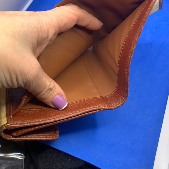 Auth CELINE Macadam Yellow Dark Brown Denim Leather Double-hook Wallet - Picture 13 of 15